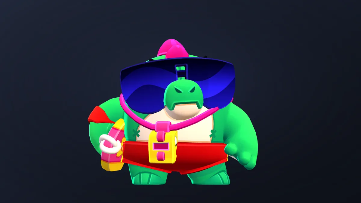 Buzz in Brawl Stars on a colorful battlefield