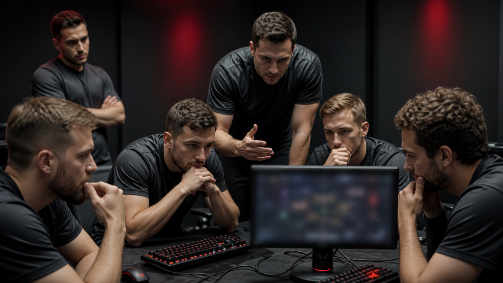 Counter-Strike team reviewing tactics and coordination