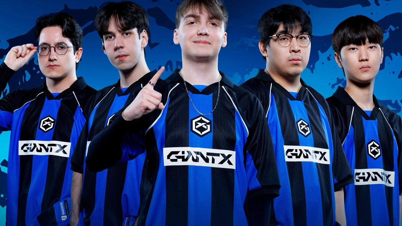 Five GIANTX players wear the team's 2026 jerseys