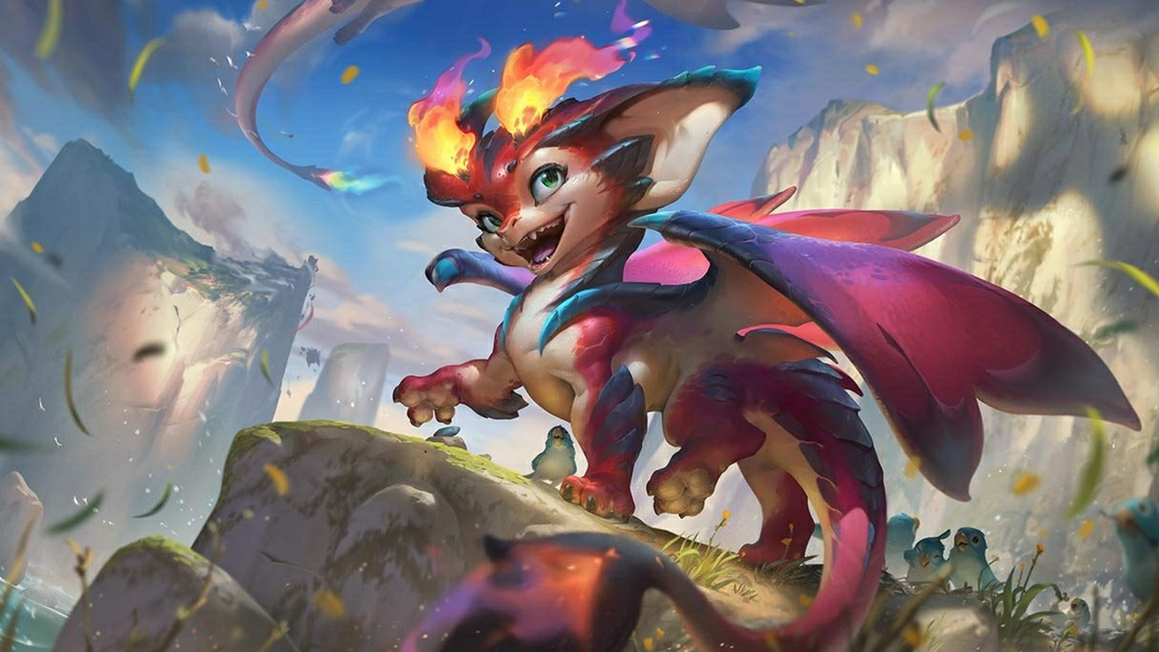 Smolder flies above a League of Legends forest