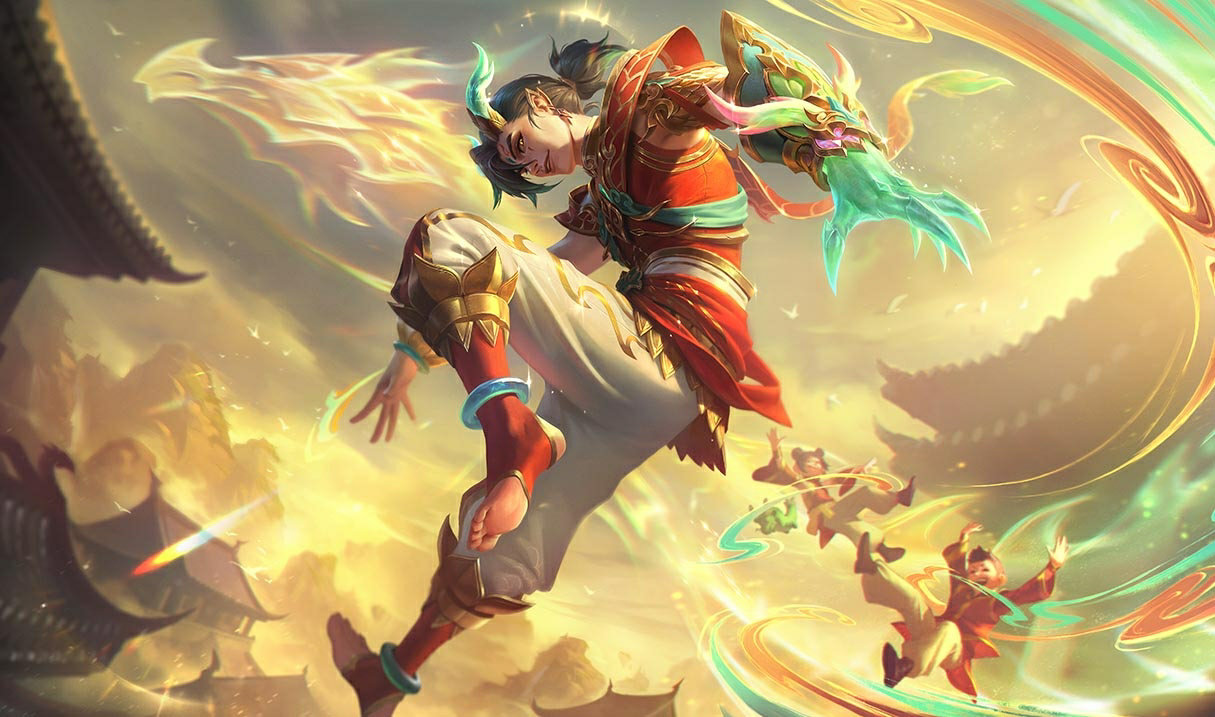 Изображение Эзреаля в костюме Небесной Чешуи (Seasonscale Ezreal splash art)