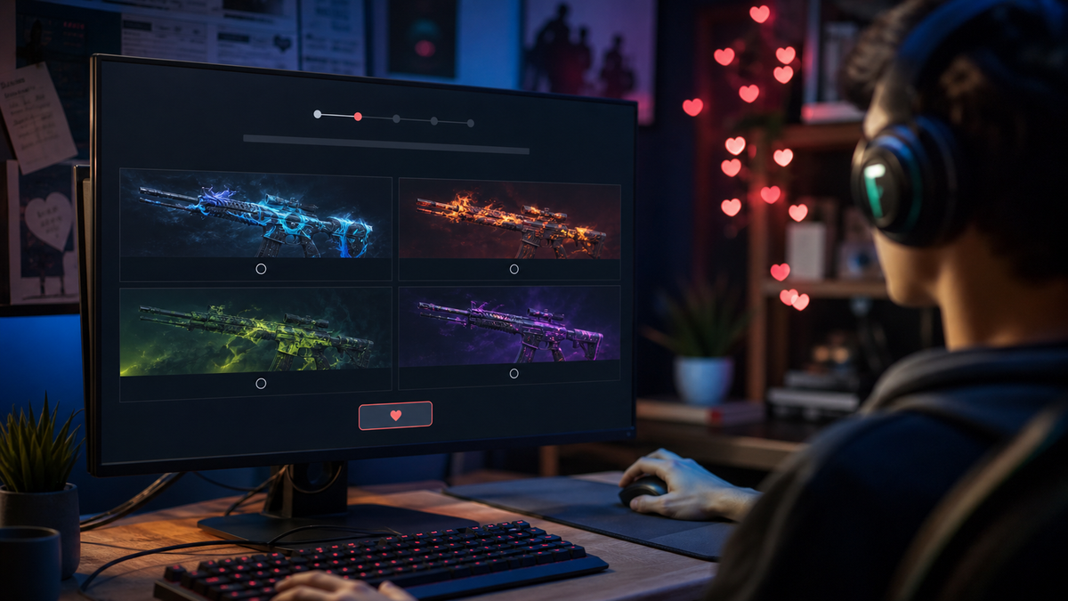Player choosing between community causes on a gaming monitor