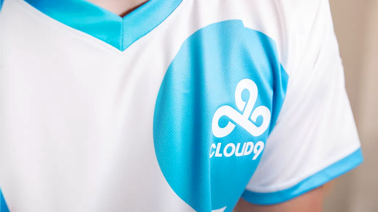 Cloud9 2026 pro kit close-up with the team logo on a blue and white jersey