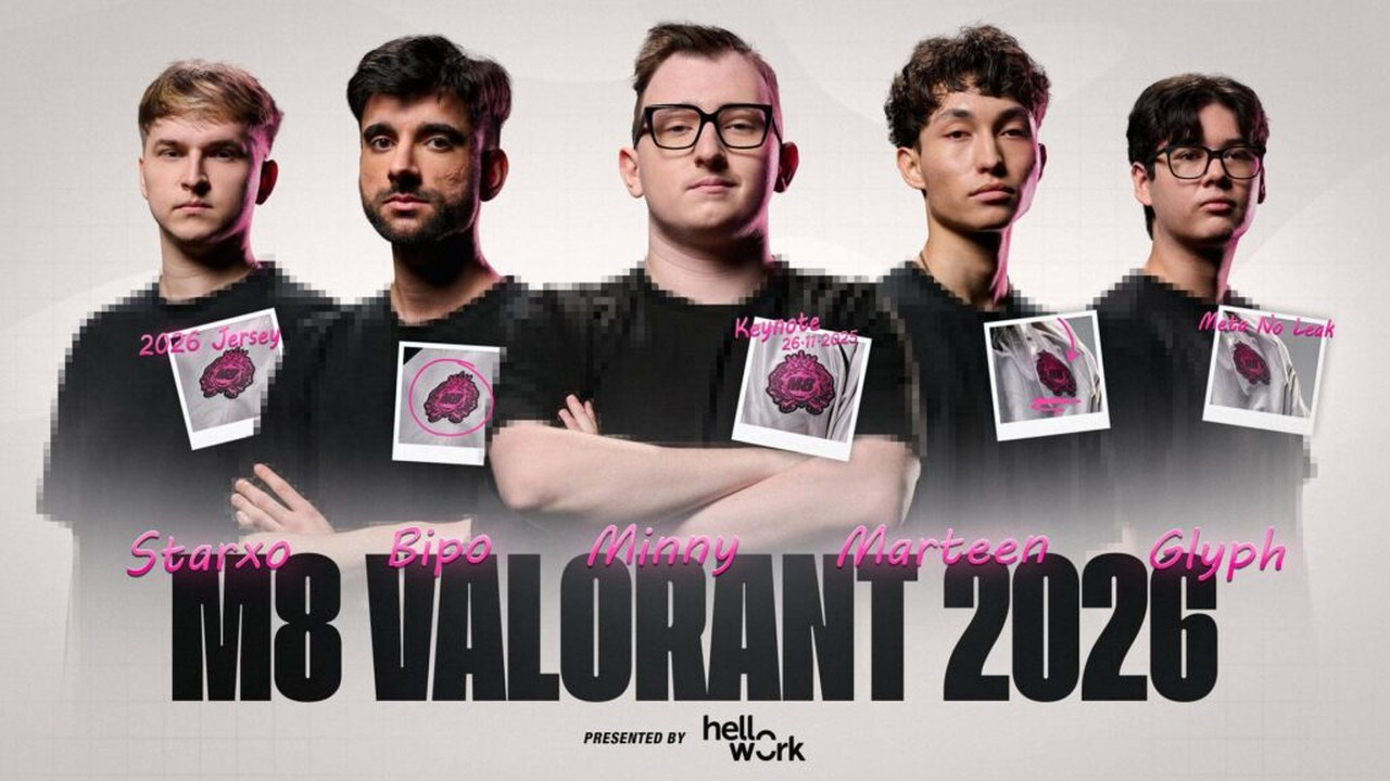 Five Gentle Mates Valorant players pose together in the 2026 roster image