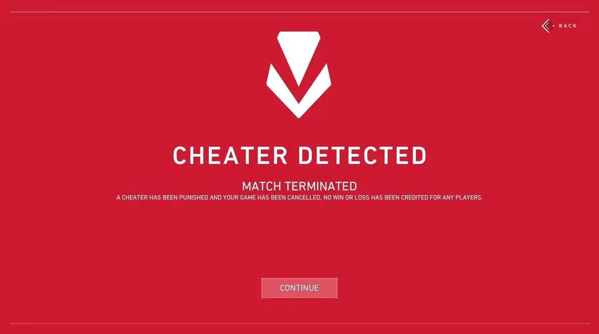 Valorant Vanguard screen showing Cheater Detected message — Riot Games intensifies fight against DMA cheats after anti-cheat update