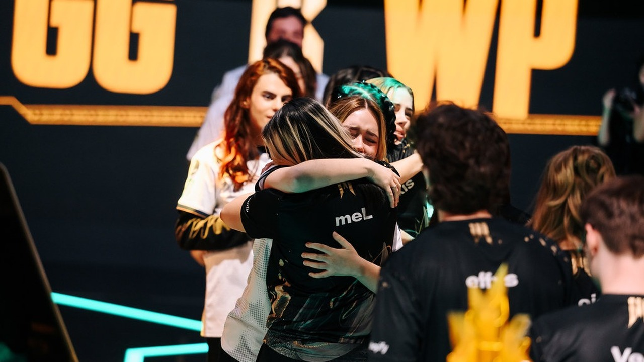 Valorant Game Changers players embrace after a match