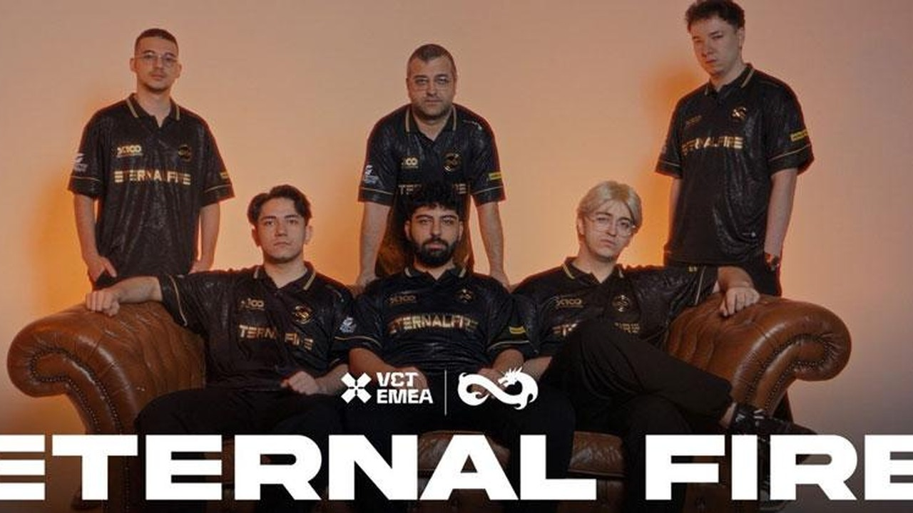 Eternal Fire Valorant players pose around a sofa