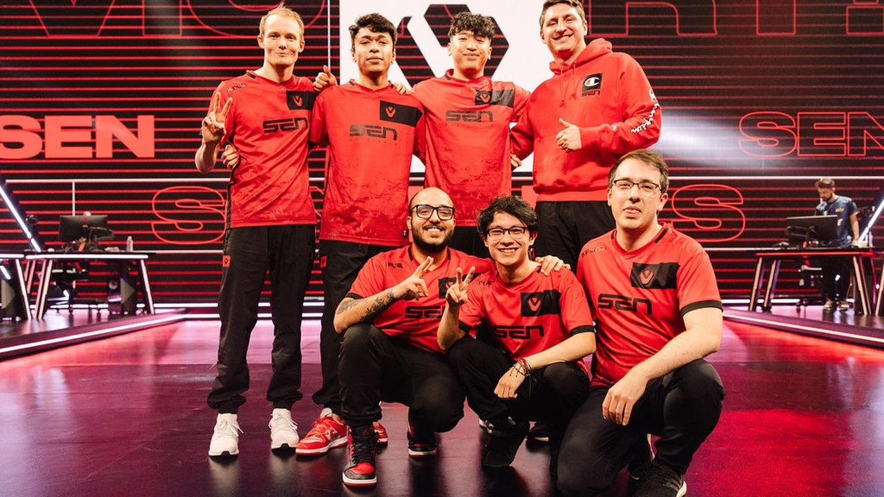 Sentinels Valorant players stand together on stage
