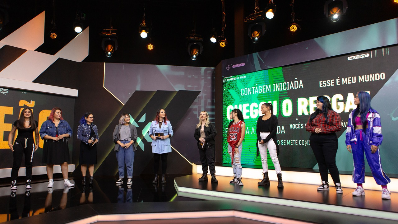 Team Liquid Brazil players stand on a Game Changers stage
