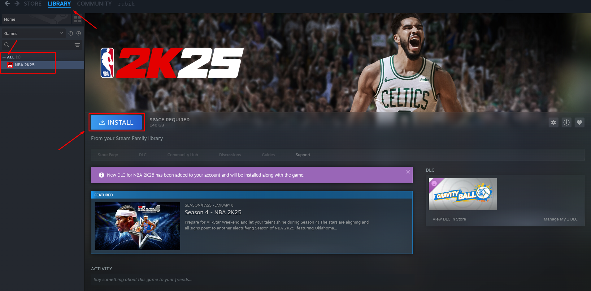 Find NBA 2K25 in the Steam Library