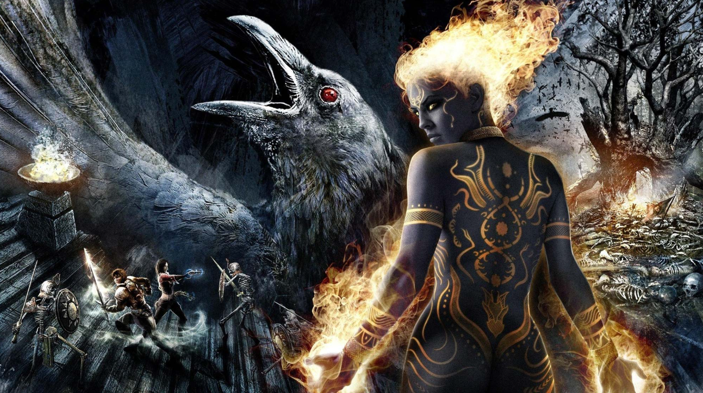 Dungeon Siege 3 bird and burning girl
