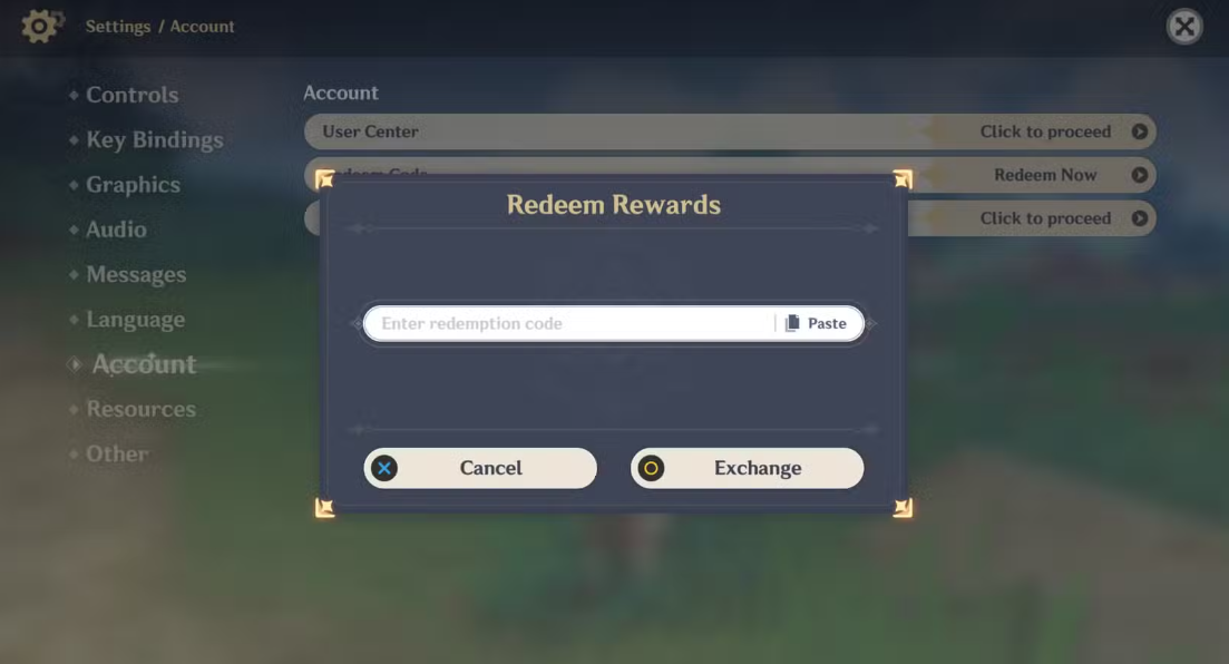 Where to enter promo codes in Genshin Impact
