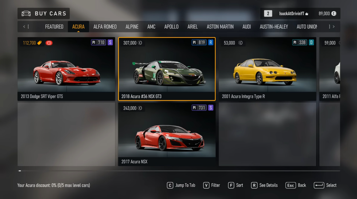Forza Horizon UI trading