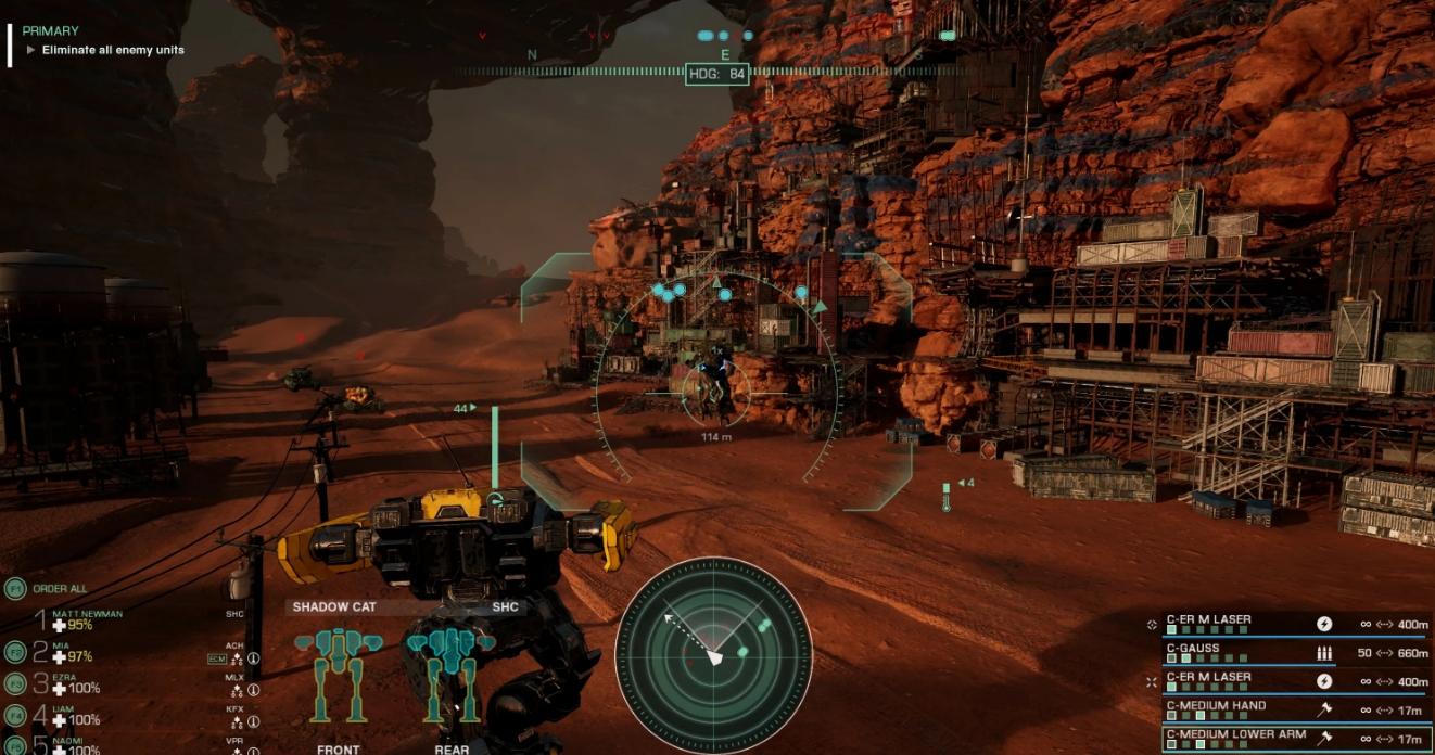 Mech combat in desert canyon environment in MechWarrior 5 Clans