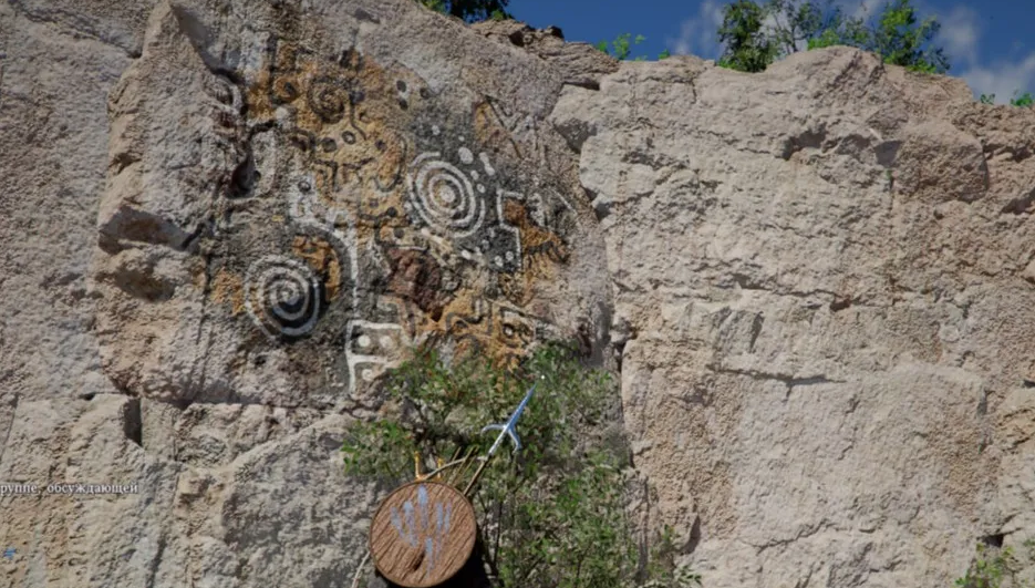 Cliff wall fresco carvings