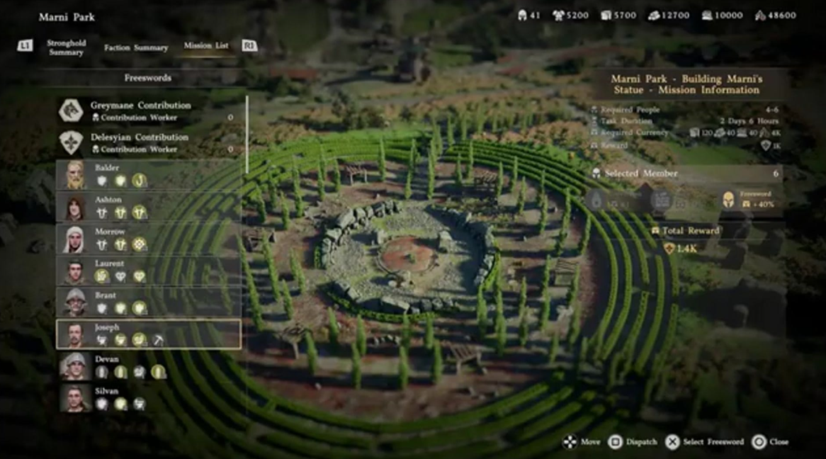 Mercenary dispatch system screen