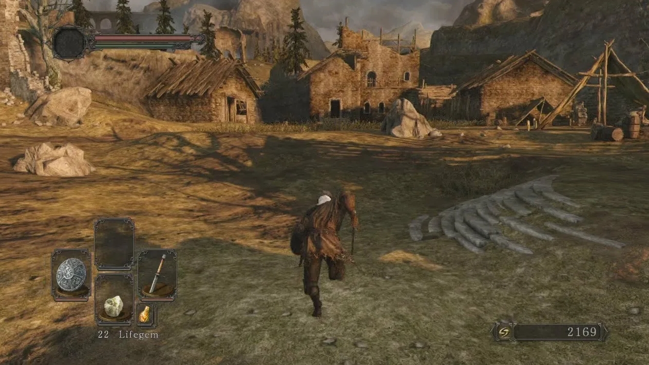 Dark Souls 2 gameplay in Majula village with player exploring coastal ruins