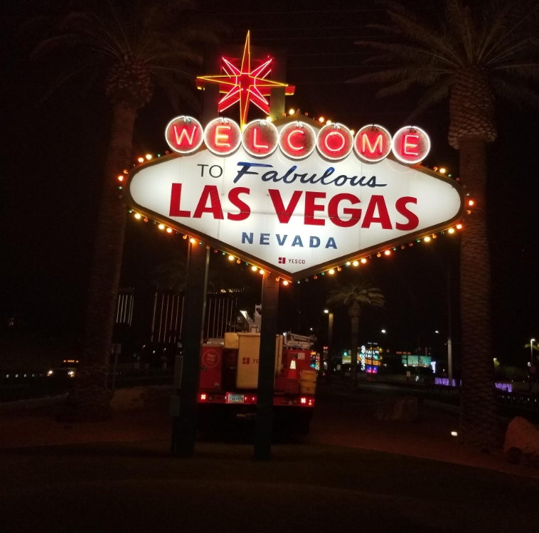 Famous Welcome to Fabulous Las Vegas Nevada sign at night