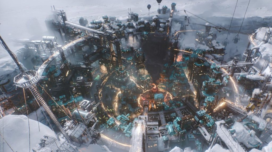 Frostpunk volcanic city landscape