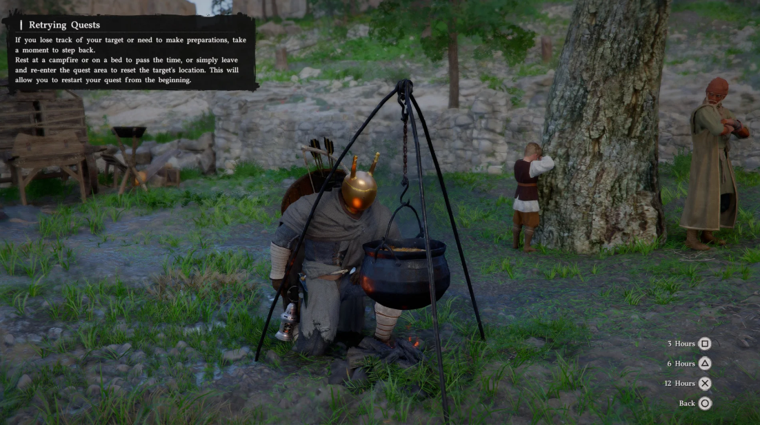 Campfire rest gameplay scene