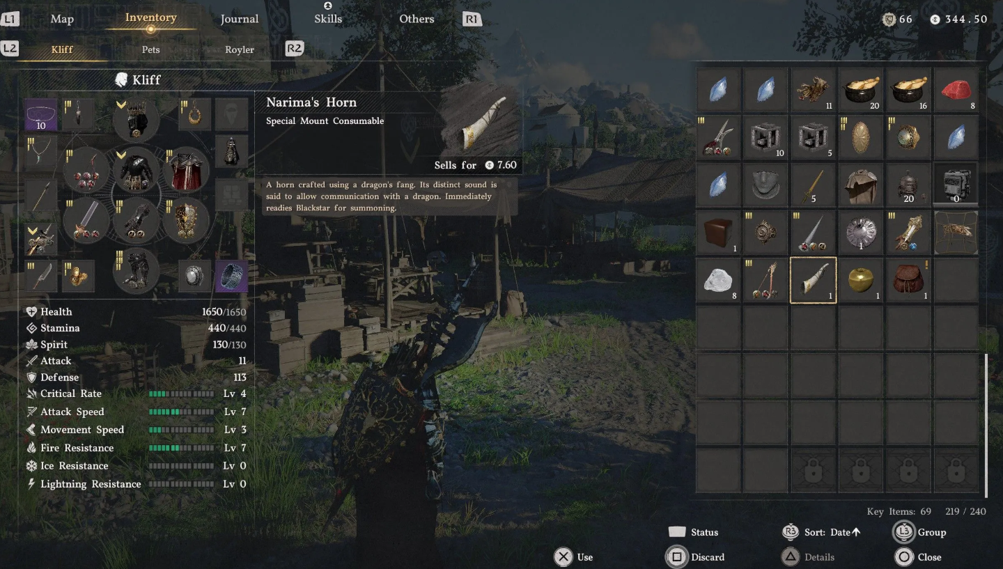 fantasy crafting menu
