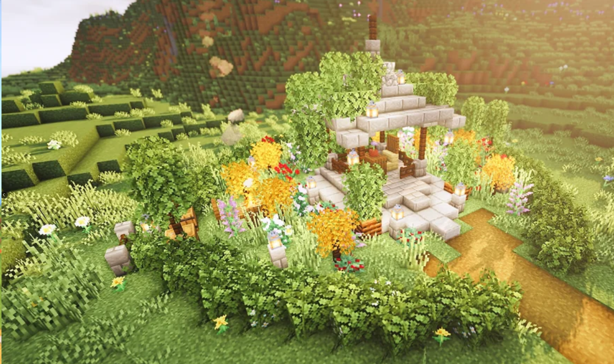 Minecraft yard with well
