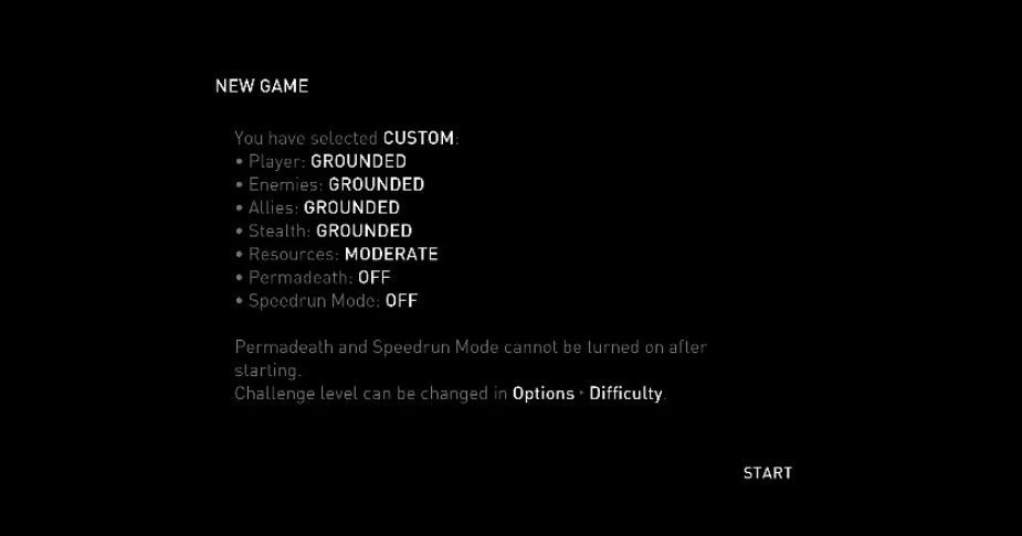 Game difficulty menu