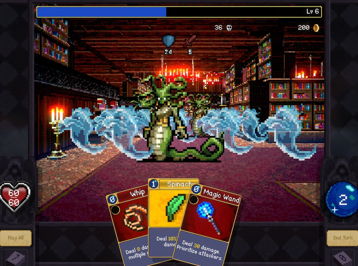 Vampire Crawlers card combat against monsters in dungeon
