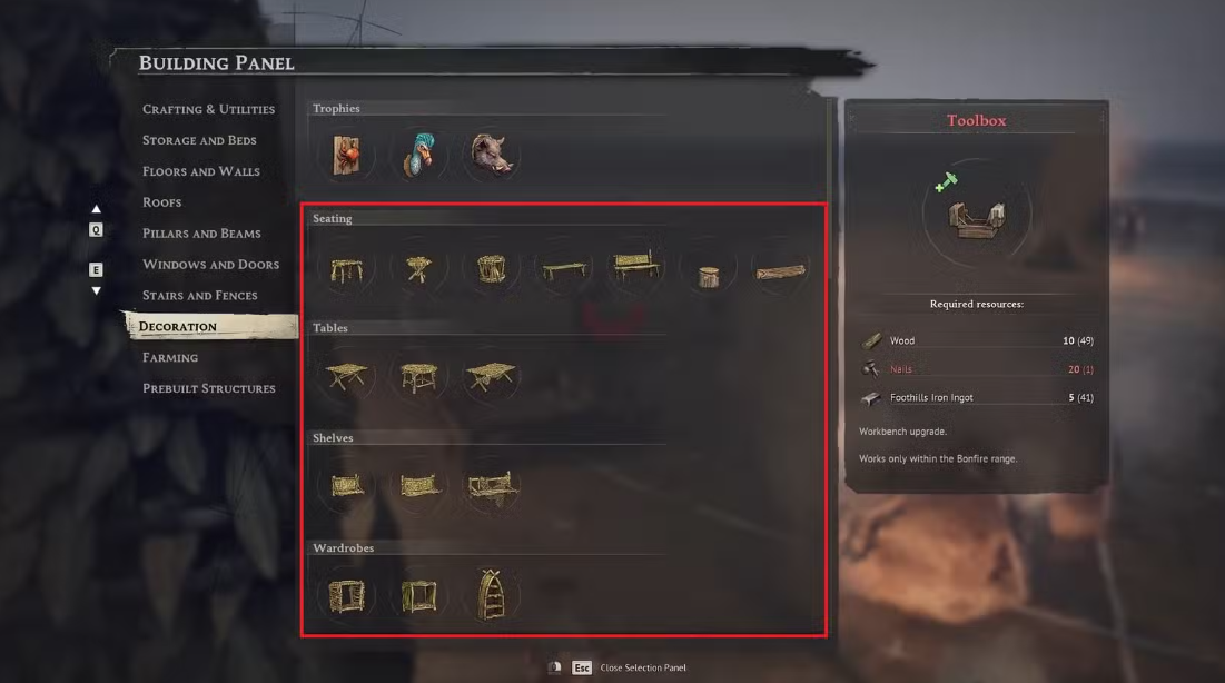 Building decorations menu