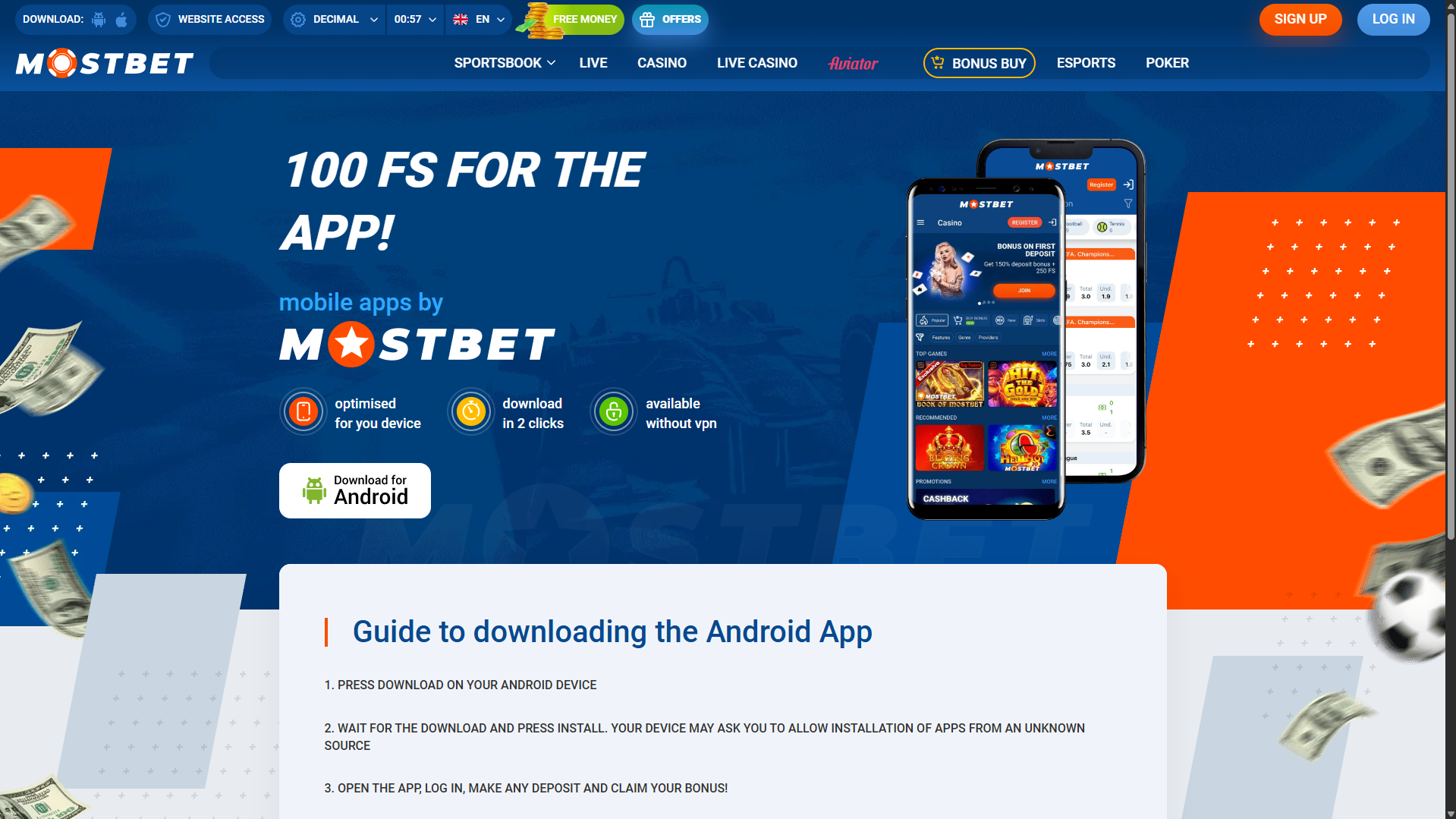 Mostbet mobile app interface with casino games, live betting, and easy navigation