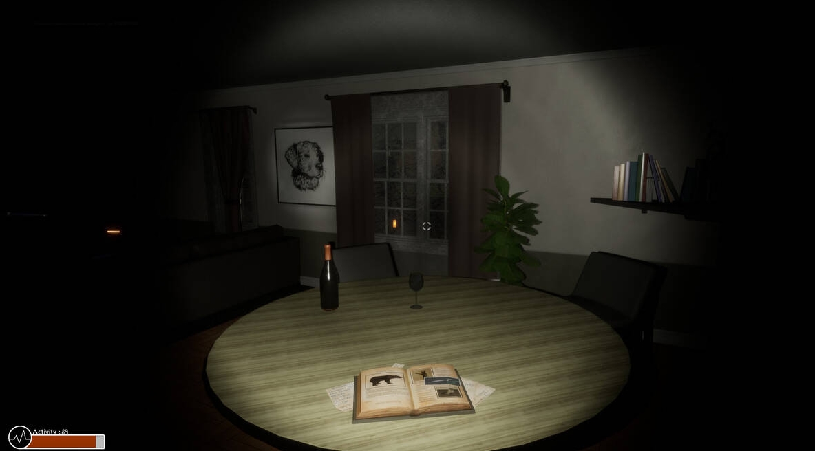 A player explores a dark house searching for clues and signs of paranormal activity in This is a Ghost