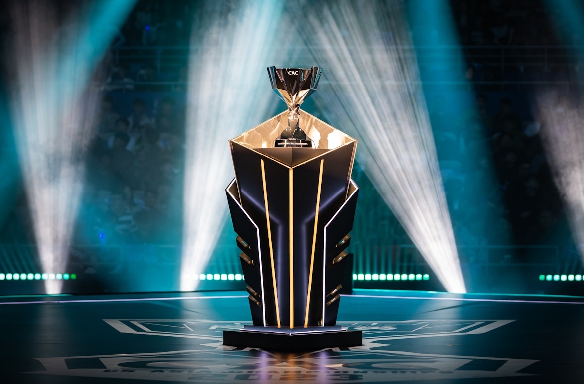 CS Asia Championships 2026 trophy in Shanghai — the main prize of the CAC 2026 Counter-Strike 2 tournament with a $1 million prize pool