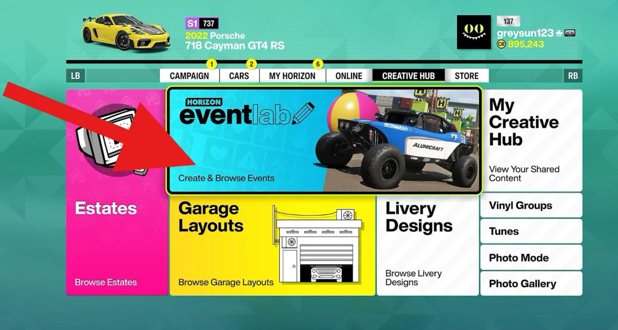 EventLab menu screen