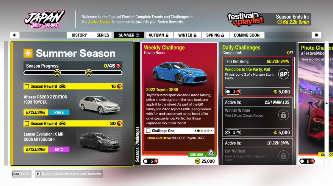 Horizon Festival reward menu