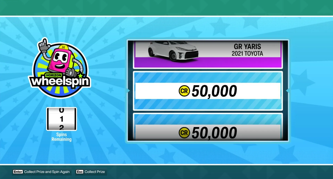 Super Wheelspin rewards screen