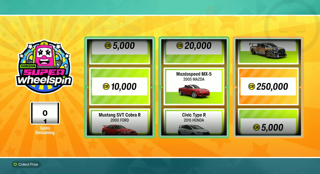 Forza Horizon 6 wheelspin rewards