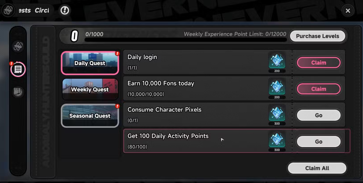 Daily tasks interface