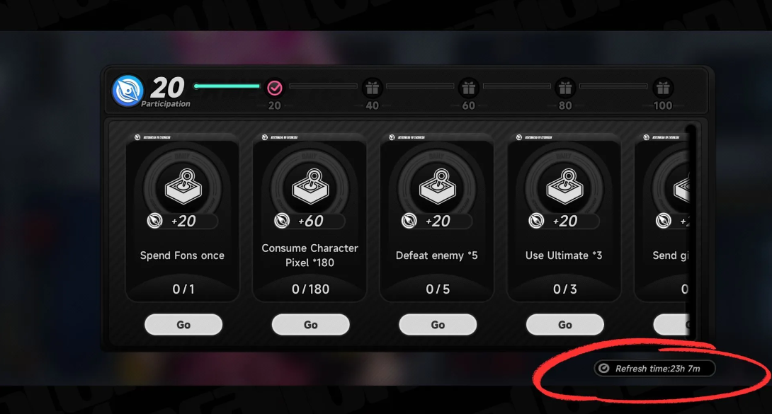 Refresh timer game interface