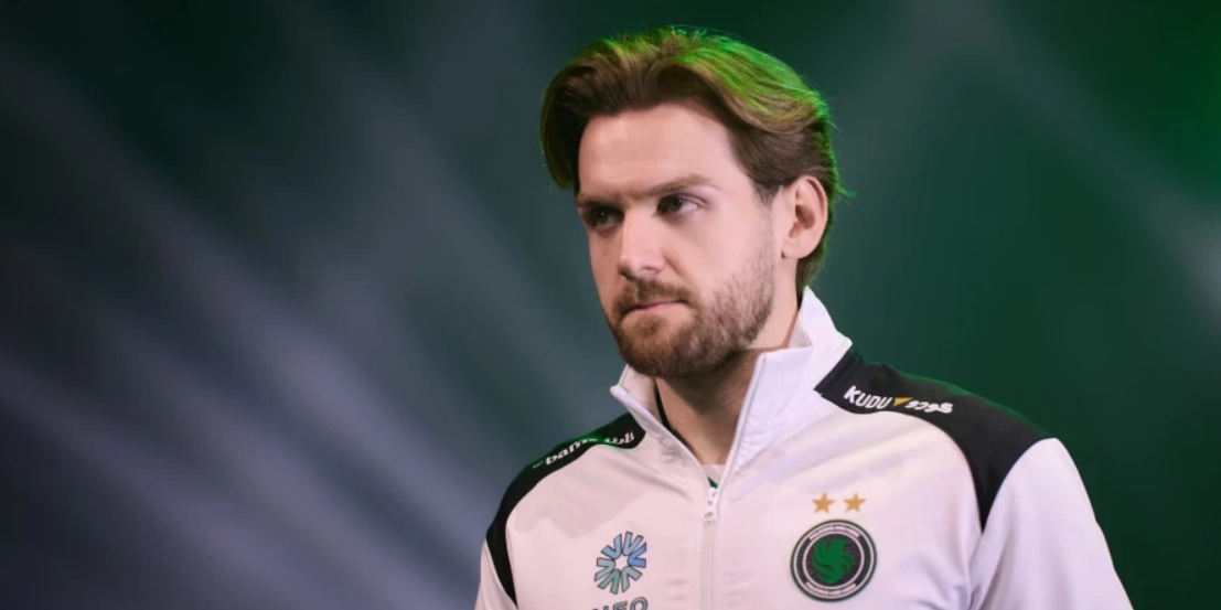 NiKo wearing the Team Falcons jersey before a match at CS Asia Championships 2026