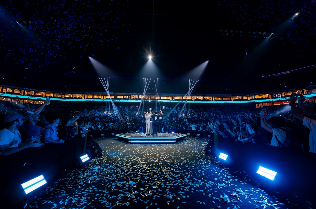 RLCS Paris Major 2026 final stage at La Défense Arena during the championship celebration