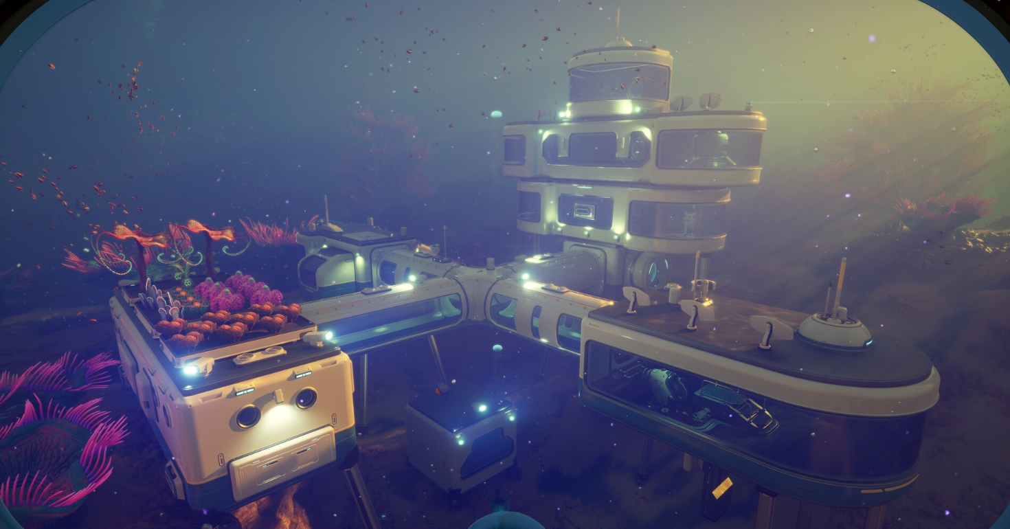 large underwater base with connected modules in Subnautica 2