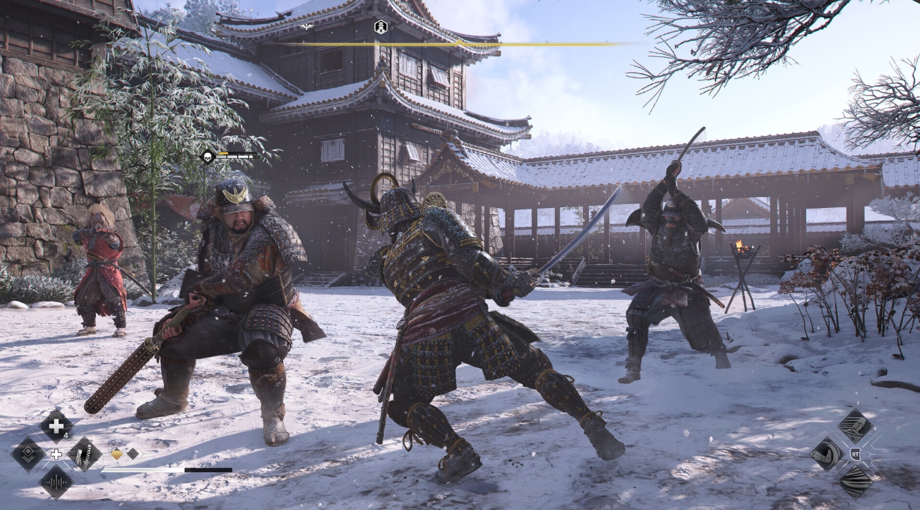 samurai combat in Assassin’s Creed Codename Hexe near a snowy Japanese castle