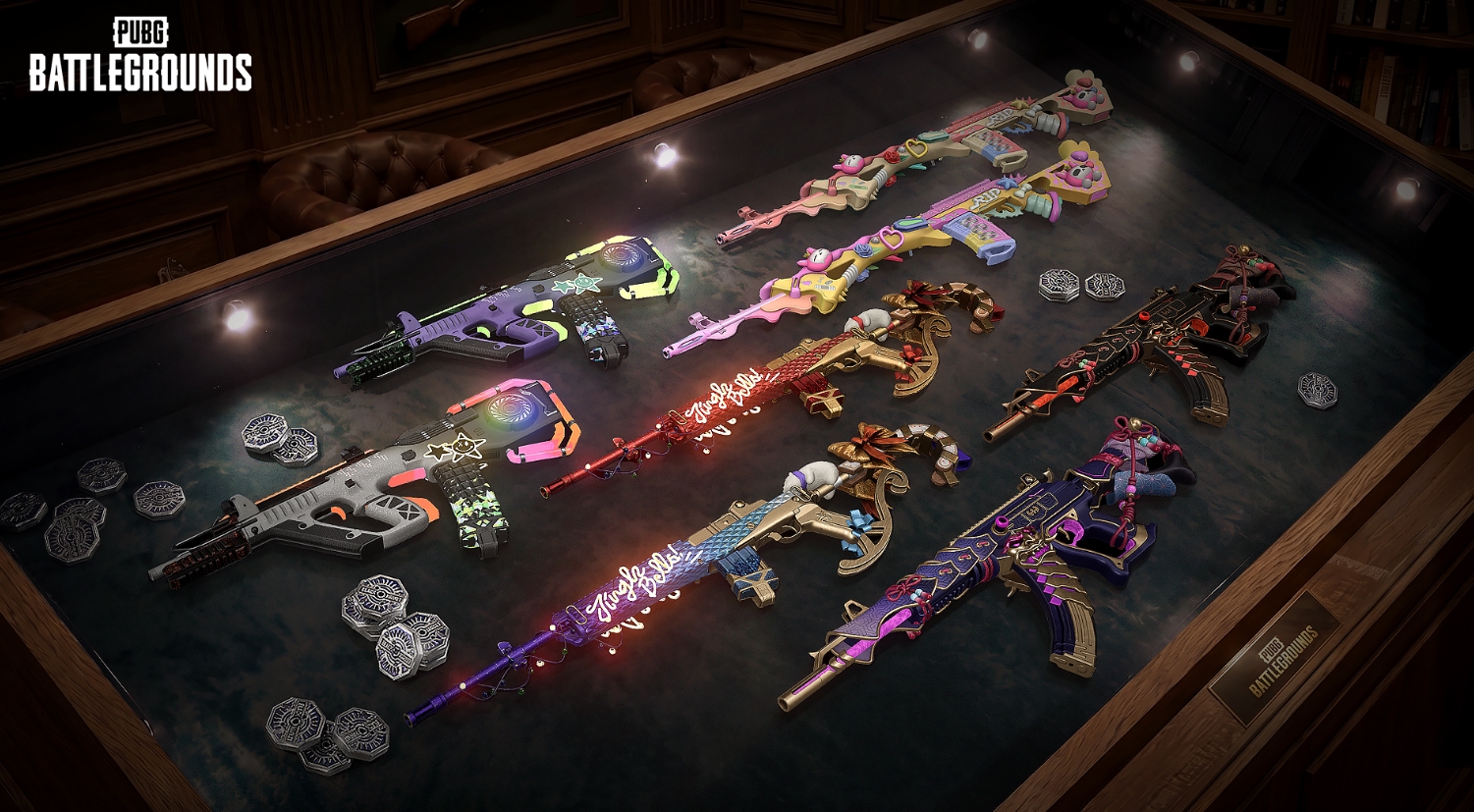 A collection of exclusive weapon skins showcased in PUBG Battlegrounds update 42.1