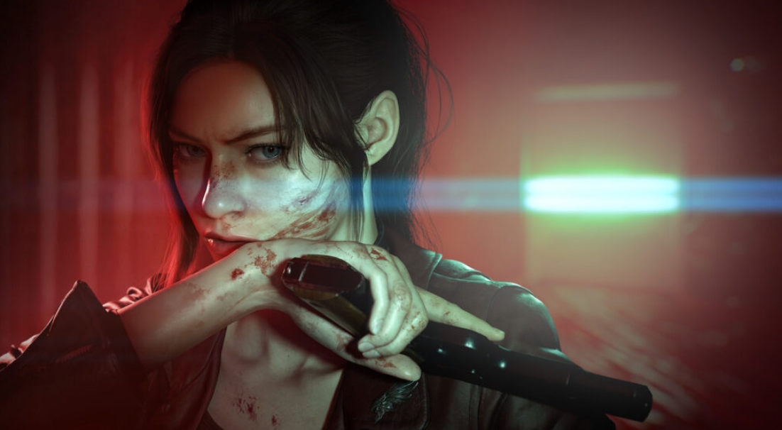 Claire Redfield after a battle with infected enemies in Resident Evil Code: Veronica Remake by Capcom