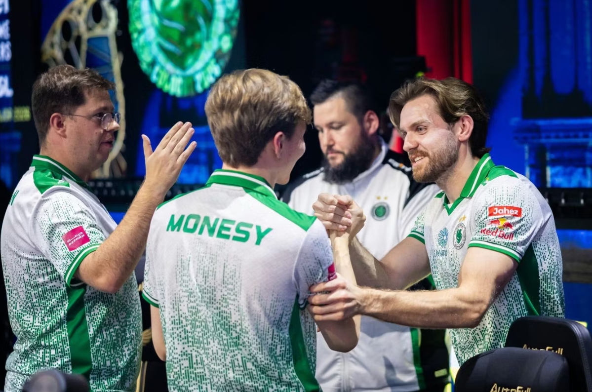 Falcons players discussing the match after defeating FURIA at the IEM Cologne Major 2026