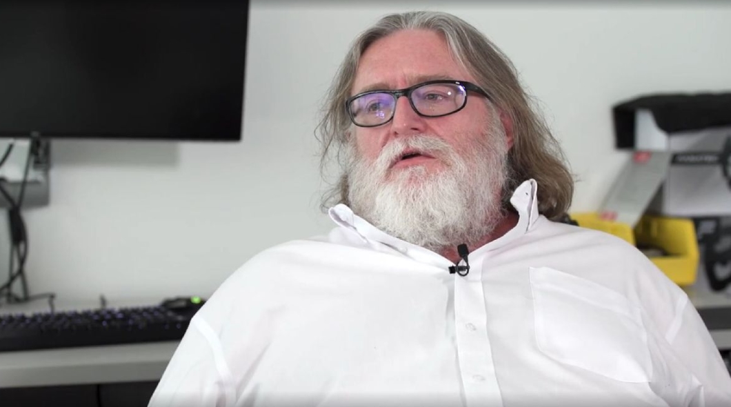 Gabe Newell giving an interview while discussing Valve and the video game industry