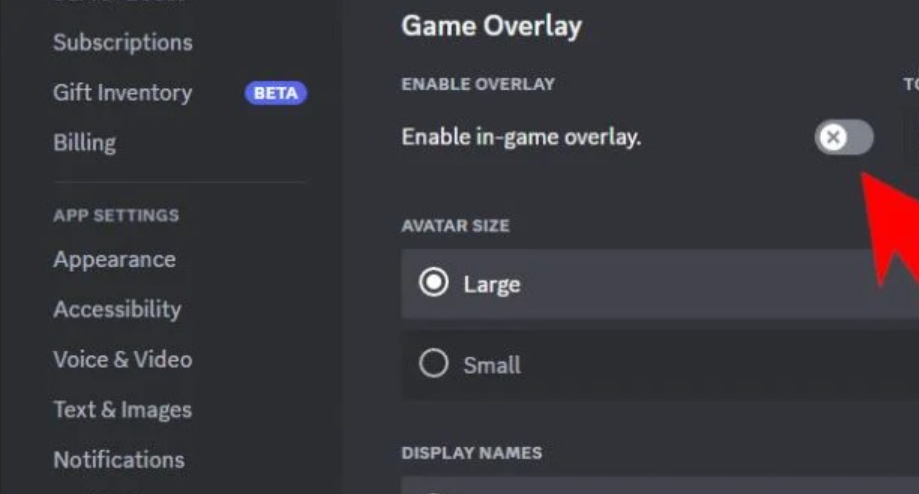 Disable Discord overlay settings