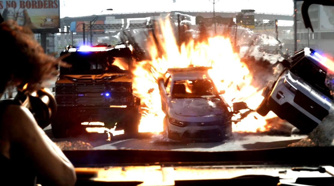 Massive vehicle crash and explosion in GTA 6 showcasing the game's advanced physics and visual effects