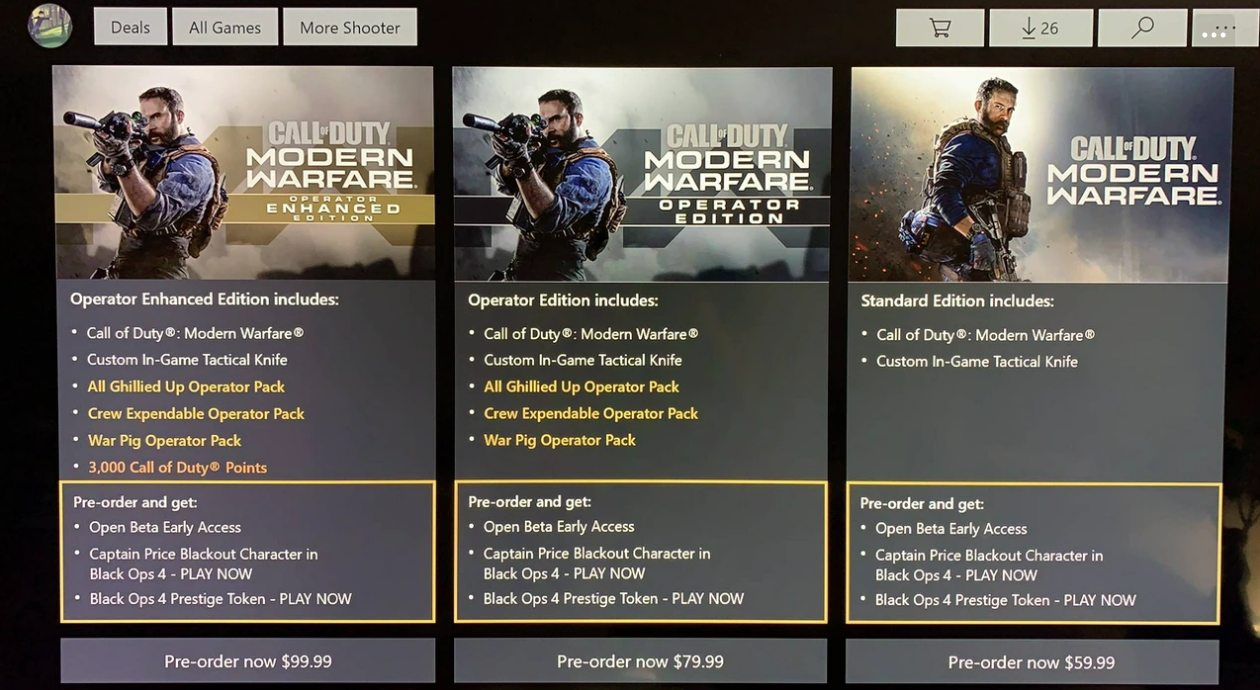 Modern Warfare pricing editions