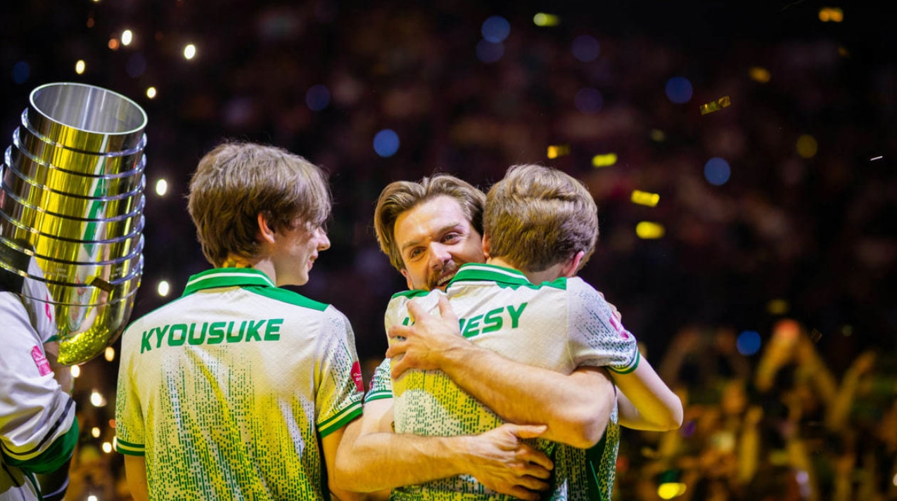 NiKo and m0NESY celebrating Team Falcons' victory in the IEM Cologne Major 2026 grand final